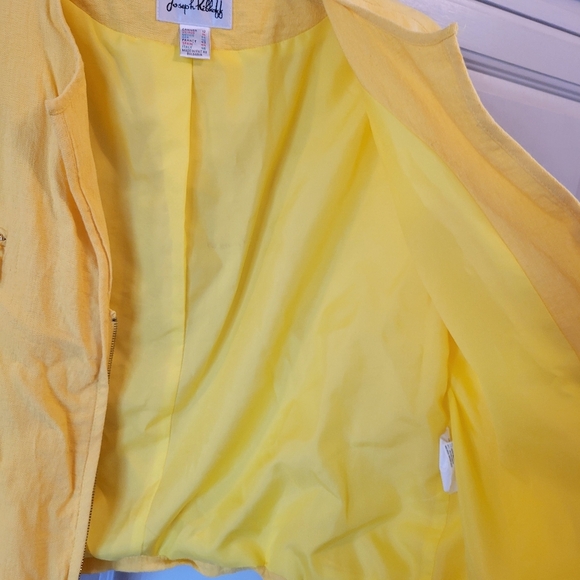 Vintage 90s Joseph Ribkoff Yellow Zip Up Semi Crop Jacket - Picture 3 of 6